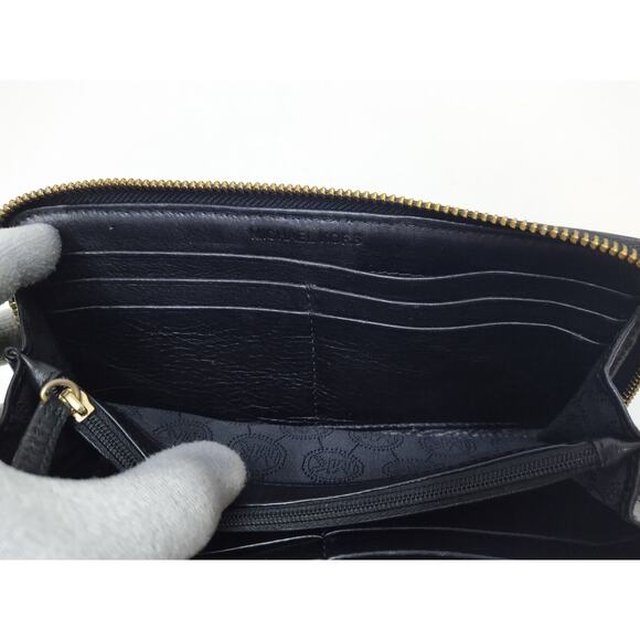 Michael Kors Black Canvas Leather Trim MK Printed Zip Around Credit Card Wallet - Picture 14 of 14